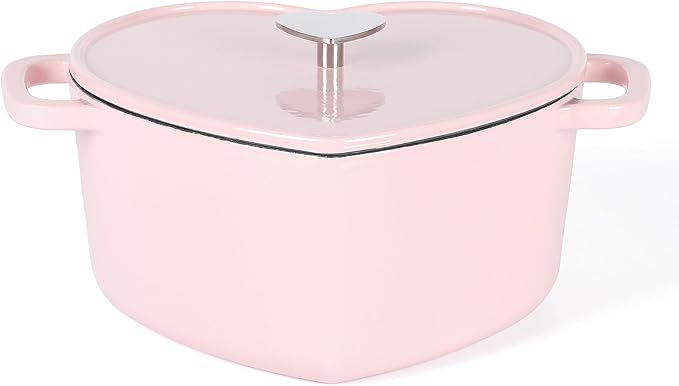 Heart Shaped 4-Quart Enamel Cast Iron Dutch Oven - Pink