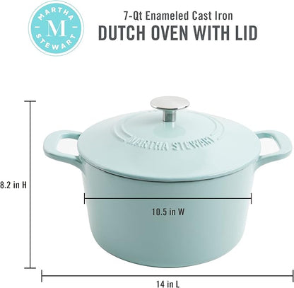 7 Quarts Enamel Cast Iron Dutch Oven, Linen w/Gold Knob