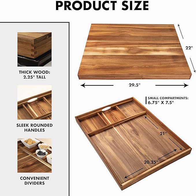 Acacia Noodle Board for Gas Stove Top - Stove Top Covers for Gas Burners - Wooden Kitchen Sink Cover for Counter Space & Decorative Tray (30" x 22")