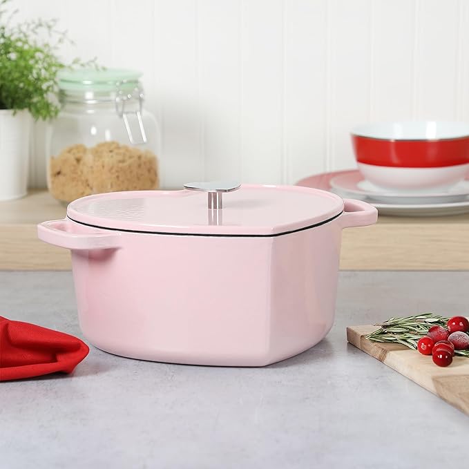 Heart Shaped 4-Quart Enamel Cast Iron Dutch Oven - Pink