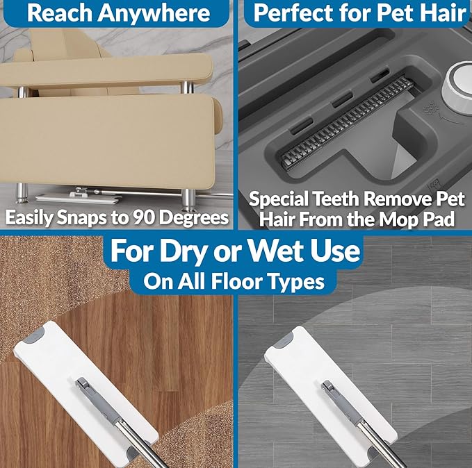 X3 Mop, Separates Dirty and Clean Water, 3-Chamber Design, Flat Mop and Bucket Set, Hands Free Home Floor Cleaning