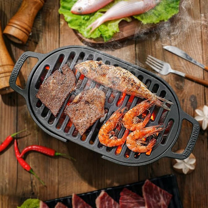 2-In-1 Hibachi Grill, 100% Cast Iron, Tabletop Small Portable Charcoal Grill for Outdoor Camping